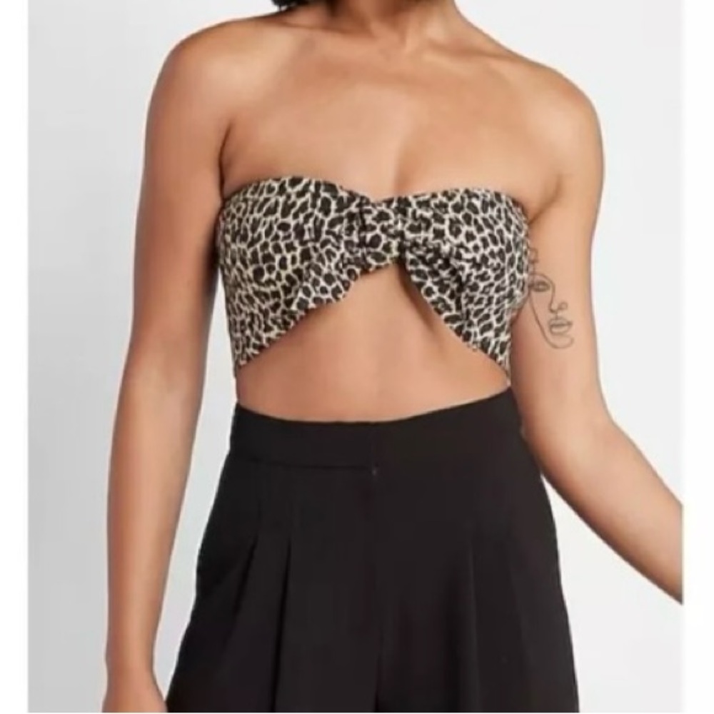 Express Cropped Tube Top Women’s XL Leopard Print Front Tie Casualwear New - Picture 8 of 8